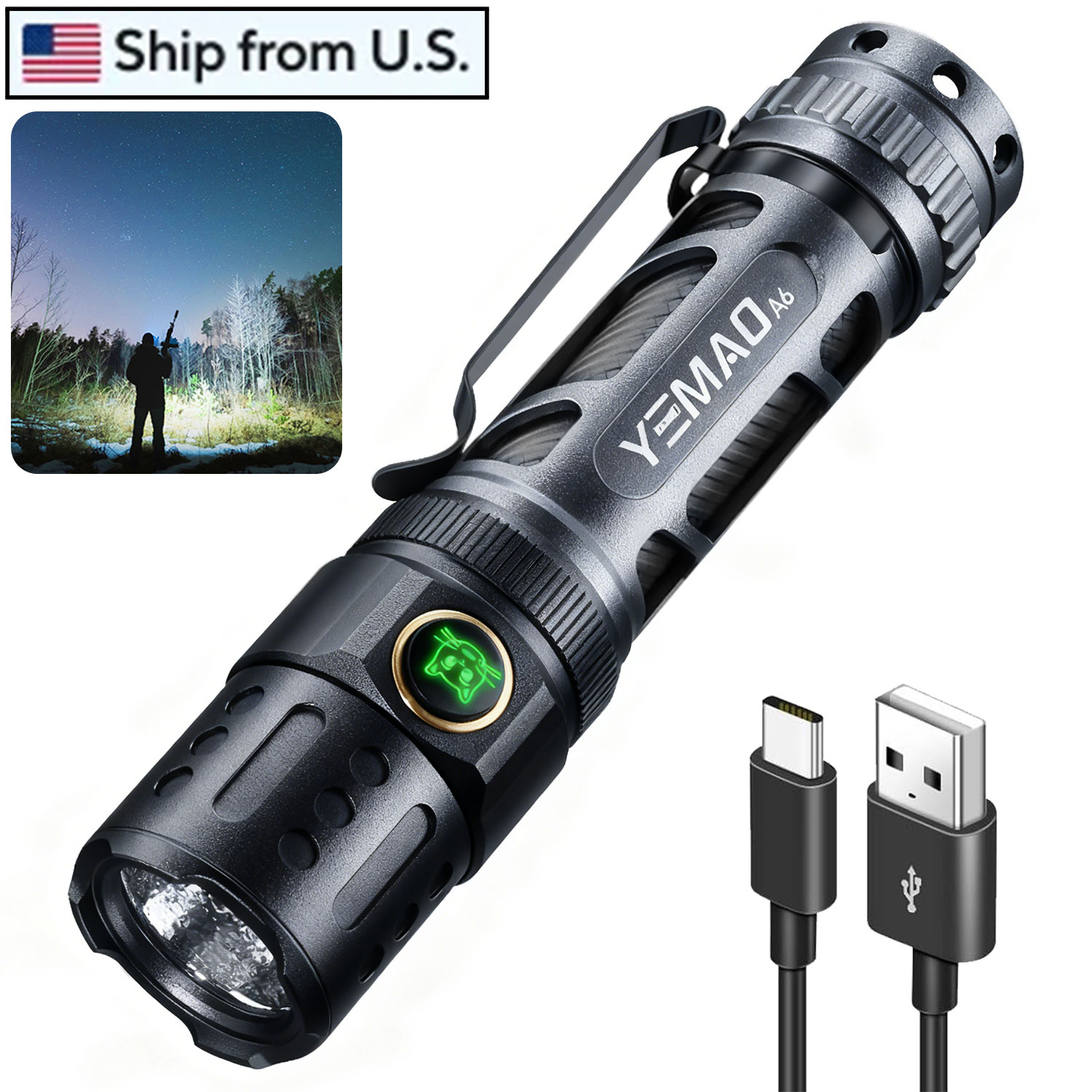 Outdoor Power Group - 2200Lm Powerful LED Flashlight 18650 Rechargeable