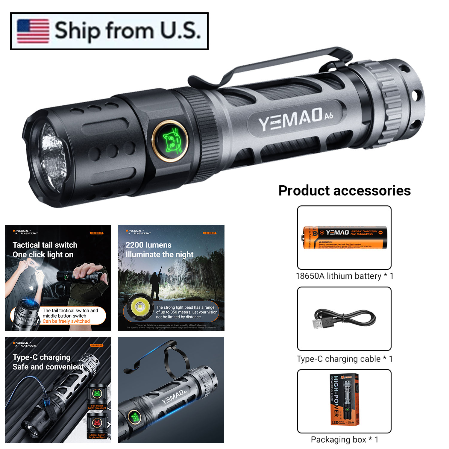 2200Lm Powerful LED Flashlight - Outdoor Power Group 评论和价格